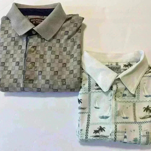 Bundle Lot Of 2 Men’s Polo Short Sleeve Collared Shirts Size L Tropical Outdoor - Picture 1 of 16
